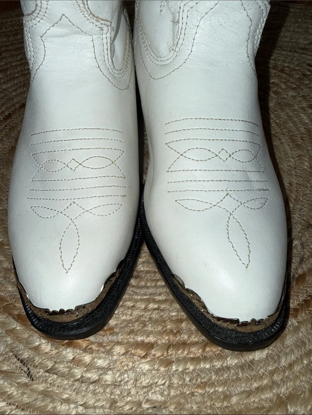 American West White Western Cowboy Boots Silver Toe Size 4